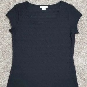 Women's Liz Claiborne Ribbed Knit Cap Sleeve Top Shirt Size L Black